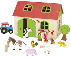 Goki Holz Bauernhof Puppenhaus 13-teilig Spielzeug Bauernhof