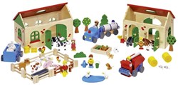 Goki Holz Bauernhof Spielset - 71-teiliges Bauernhofspielzeug