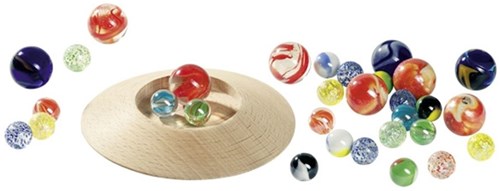 Goki Holz Murmelspiel Murmelteller mit 31 Murmeln klassisches Spielzeug
