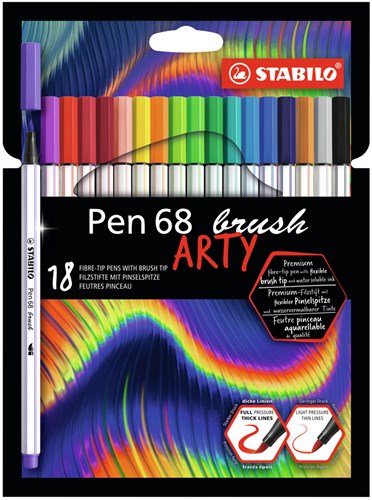 Stabilo Premium Brush Filzstift ARTY Etui mit 18 Farben Brush
