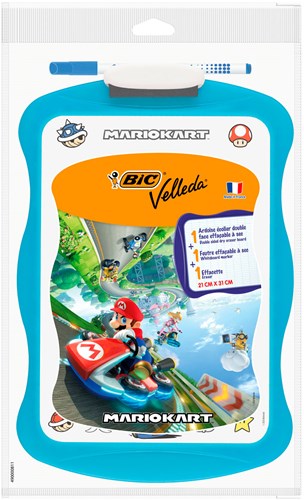 BIC Super Mario Whiteboard doppelseitig blau mit Stift und Wischer