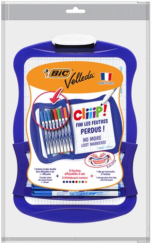 BIC Whiteboard doppelseitig mit 8 Markern und Wischer - blaues Rahmen
