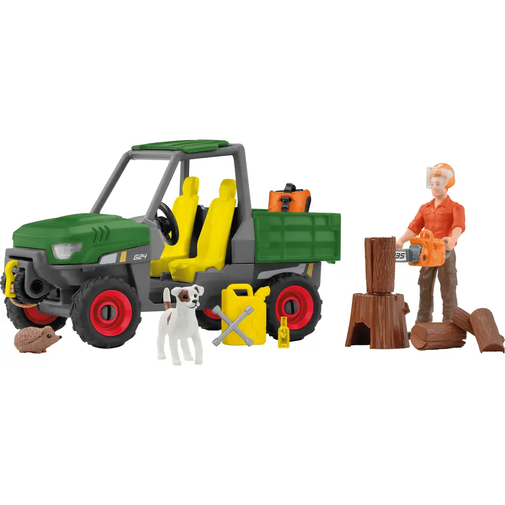 Schleich FARM WORLD Spielset Holzfäller mit Fahrzeug Waldabenteuer 42659