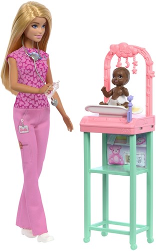 Barbie Babydoktor Puppe - Modepuppe mit Baby und Zubehör - Spielzeug