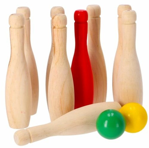 Alert Holz Bowling Set Outdoor mit Aufbewahrungsnetz für Kinder-2
