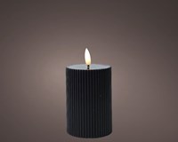 Lumineo LED Stumpenkerze schwarz geriffelt mit Flammeneffekt und Timer 13cm