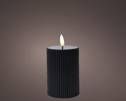 Lumineo LED Stumpenkerze schwarz geriffelt mit Flammeneffekt und Timer 13cm