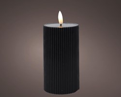 Lumineo LED Stumpenkerze schwarz geriffelt mit Flammeneffekt und Timer
