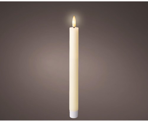 Lumineo LED Stabkerzen Set Wachs Creme warmweiß mit Timer 24,5cm