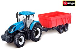 Bburago Traktor Spielzeug New Holland T7.315 mit Kippanhänger Friktion