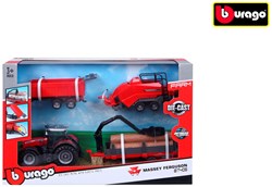 Bburago Massey Ferguson Traktor Spielzeug mit 3 Anhängern Friktion