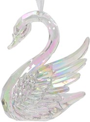 Decoris Christbaumschmuck Schwan Kunststoff irisierend transparent 10cm Baumdeko