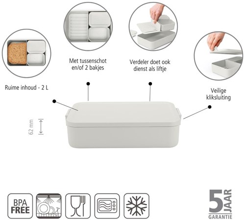 Brabantia Lunchbox Bento Make & Take groß hellgrau Kunststoff 2L-3
