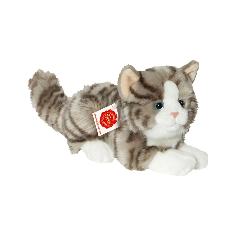 Hermann Teddy Kuscheltier Katze grau liegend Plüsch 20 cm Spielzeug
