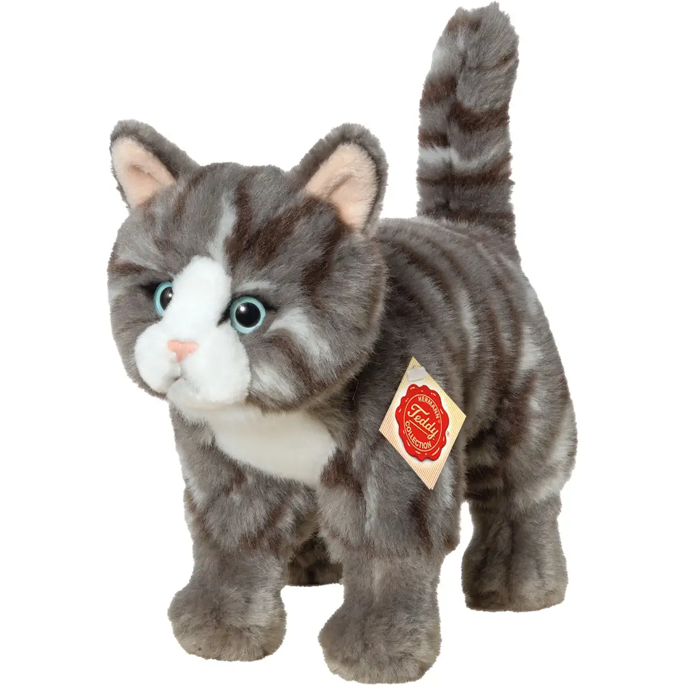 Hermann Teddy Kuscheltier Katze grau stehend Plüsch 20 cm Spielzeug