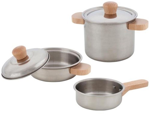 Goki Kochgeschirr Spielküche 2 Töpfe und 1 Pfanne Metall-3