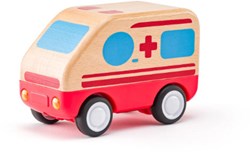 Woody Holz Krankenwagen Spielzeug mit Licht und Sound - 11 cm
