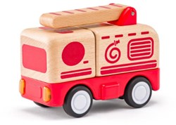 Woody Feuerwehrwagen klein aus Holz mit Licht und Sound - Spielzeugauto
