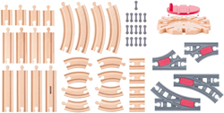 Woody Spielzeug Schienen Set 50-teilig mit Drehscheibe und Zubehör