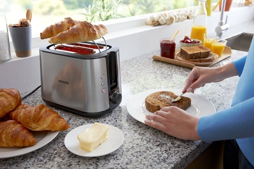 Philips Toaster Viva Edelstahl schwarz - 8 Stufen - breiter Schlitz