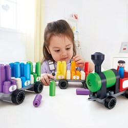 PolyM Baukasten Regenbogen Zug - bunte Zählbausteine Spielzeug
