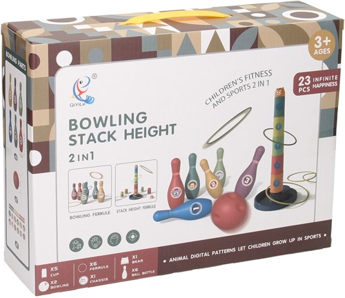 3in1 Spielzeugset Stapelturm Ringwurf und Bowling Multi Farben