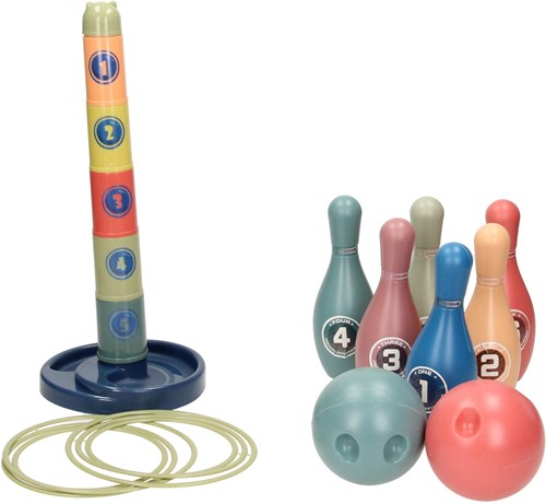 3in1 Spielzeugset Stapelturm Ringwurf und Bowling Multi Farben-2