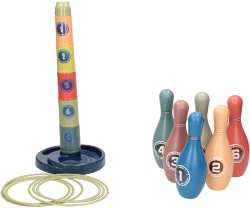 3in1 Spielzeugset Stapelturm Ringwurf und Bowling Multi Farben-3