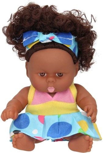 Babypuppe lockige Puppe mit Kleid und Haarband 22cm Spielzeugpuppe