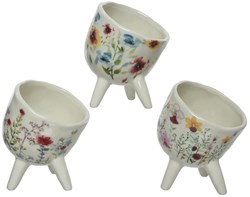Decoris Blumentopf Dolomit Blumenmuster weiß 11,4cm Pflanzgefäß dekorativ