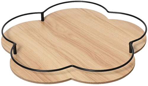 Decoris Bambus Tablett Blume - rundes Serviertablett 32cm braun