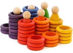 Grapat Holz Nins, Spielfiguren & Ringe Regenbogenfarben 60 Stück
