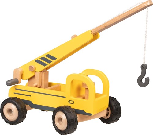 Goki Holz-Kranwagen - mobiles Baufahrzeug Spielzeug gelb-3