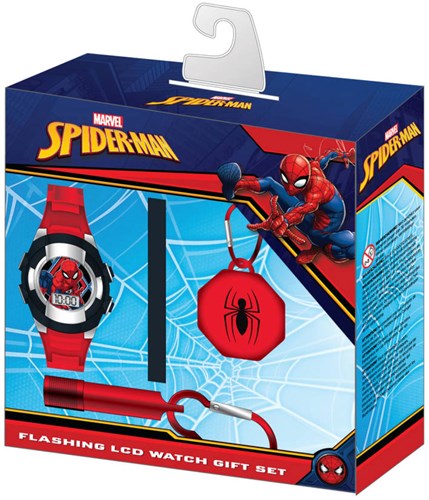 Accutime Spiderman Kinderuhr Geschenkset digital mit Zubehör Jungen Mädchen
