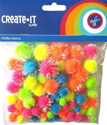Pompoms Bastelset Glitter Neon Mix 75 Stück Plüsch Kreativ