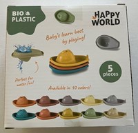 Johntoy Bioplastik Badebootchen Happy World 5 Stück stapelbares Spielzeug-2