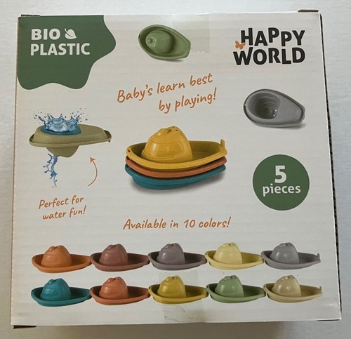 Johntoy Bioplastik Badebootchen Happy World 5 Stück stapelbares Spielzeug-2