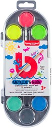 Bruynzeel Wasserfarben Set - 12 Metallic und Neon Farben für Kinder