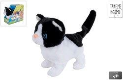 Interaktive laufende Plüschkatze schwarz weiß 15,5cm Spielzeug Katze