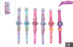 Van Manen Kinderuhr Blumen dunkelrosa - Analog Uhr mit Licht