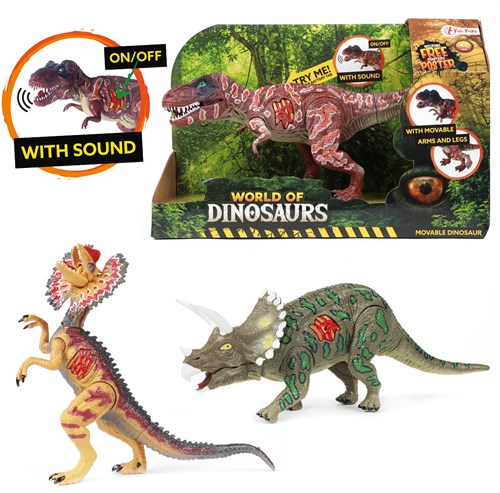 Bewegliche Dinosaurier Spielzeug mit Sound - Dino Figur braun - World of Dinosaurs