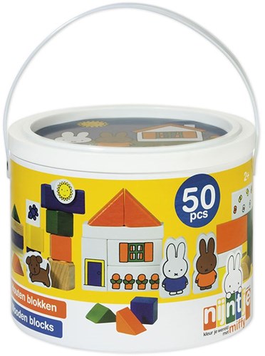 Bambolino Toys - Nijntje Spielzeug Baustein-Tonne - 50 Holzbausteine Multicolor