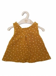 Hollie Puppenkleid Baumwolle ochre dots für Babypuppen 34 cm