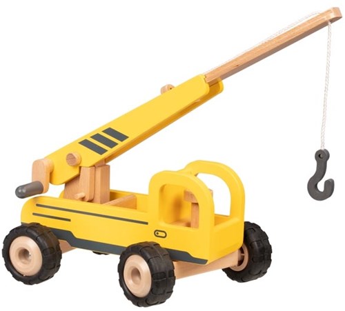 Goki Holz-Kranwagen - mobiles Baufahrzeug Spielzeug gelb-2