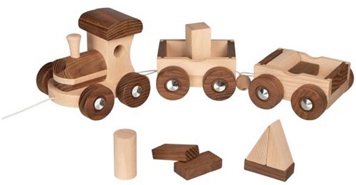 Goki Holz Zug Amsterdam - Spielzeugzug mit Bauklötzen-3