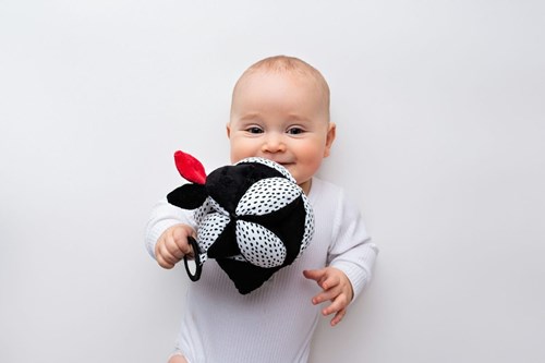 Mom's Care Montessori Babyball mit Spiegel schwarz-weiß sensorisches Spielzeug-2