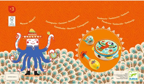 Djeco ANIMAMBO - ANIMAMBO Set de 3 instruments Tambourin-Maracas-Castagnette - FSC 100%