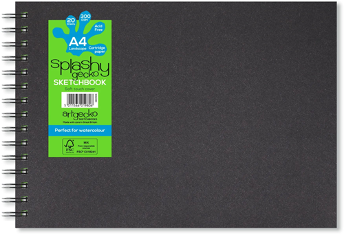 Artgecko Artgecko Splashy Aqua Spiral-Skizzenbuch A4 Querformat 300gr 20 Blatt Weiß