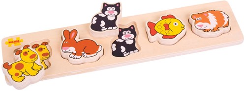 Bigjigs Holzpuzzle zum Anheben und Zuordnen Haustiere - 5 Teile