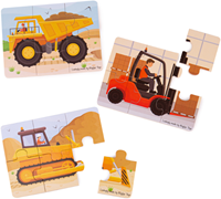 BigJigs Holzpuzzle Baufahrzeuge - 6 Teile - 3 Puzzles